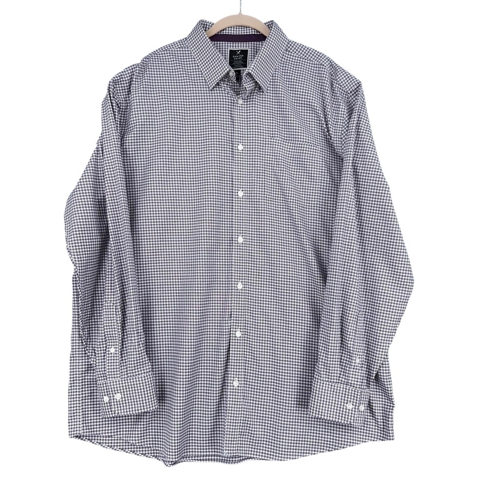 Denver Hayes Mens Classic Fit Gingham Long‎ Sleeve Button Down Shirt 2XL